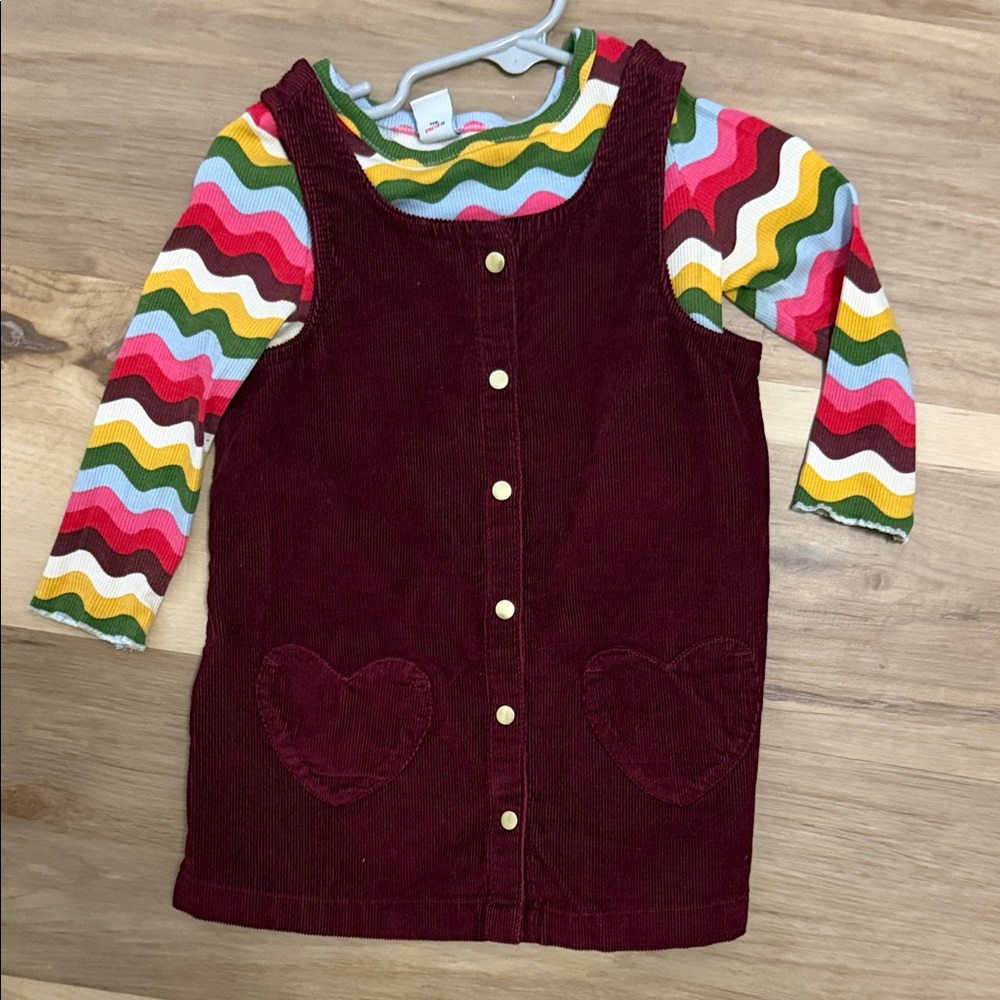 Old Navy Burgundy Corduroy Pinafore Dress with Heart Pockets